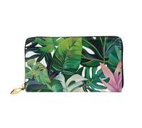 ttyuac Tropical Leaves Print Long Wallet for Women, PU Leather Clutch Purse with Zipper & Multiple Card Slots, Travel Wallet with Smooth Zippers