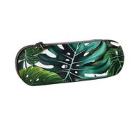 ttyuac Tropical Leaves Print Pencil Case, Hardshell Faux Leather Stationery Pouch Aesthetic Pencil Case for Stationery, Toiletries, Makeup, Travel, Office Supplies