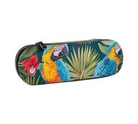 ttyuac Tropical Plants and Parrots Print Pencil Case, Hardshell Faux Leather Stationery Pouch Aesthetic Pencil Case for Stationery, Toiletries, Makeup, Travel, Office Supplies
