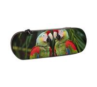 ttyuac Two Parrots on Green Palm Tree Print Pencil Case, Hardshell Faux Leather Stationery Pouch Aesthetic Pencil Case for Stationery, Toiletries, Makeup, Travel, Office Supplies