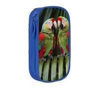 ttyuac Two Parrots on Green Palm Tree Print Pencil Case, Large Capacity 2 Compartment Dual Zips Pouch, Aesthetic Pencil case Stationery Organizer for Boys Girls Supplies Makeup Bag, Blue