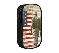 ttyuac US Military Soldiers Patriotic Memorial Day Print Pencil Case, Large Capacity 2 Compartment Dual Zips Pouch, Aesthetic Pencil case Stationery Organizer for Boys Girls Supplies Makeup BagBlack
