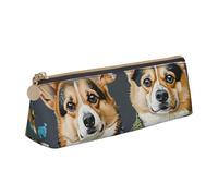 ttyuac Wearing Clothes Corgi Dogs Print Leather Pencil Case - Cute Pen Case, Stylish Pencil Case with Practical Zip for Storing Pens Pencils & Cosmetics Desk Supplies Organisers Office Supplies
