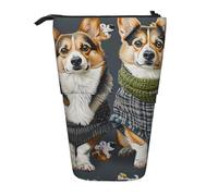 ttyuac Wearing Clothes Corgi Dogs Print Pencil Case, Expandable Pencil Case Portable Pen Case for Stationery Storage, Pencil Bags with Practical Zip Simple Cosmetic Storage Bags Makeup Bag