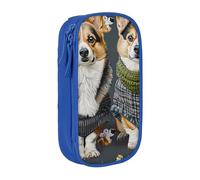 ttyuac Wearing Clothes Corgi Dogs Print Pencil Case, Large Capacity 2 Compartment Dual Zips Pouch, Aesthetic Pencil case Stationery Organizer for Boys Girls Supplies Makeup Bag, Blue