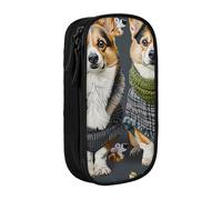 ttyuac Wearing Clothes Corgi Dogs Print Pencil Case, Large Capacity 2 Compartment Dual Zips Pouch, Aesthetic Pencil case Stationery Organizer for Boys Girls Supplies Makeup Bag, Black