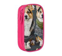ttyuac Wearing Clothes Corgi Dogs Print Pencil Case, Large Capacity 2 Compartment Dual Zips Pouch, Aesthetic Pencil case Stationery Organizer for Boys Girls Supplies Makeup Bag, Pink