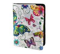 ttyuac White Floral Pattern Colorful Butterflies Print Passport Holder 5.5 Inch, PU Leather Passport Cover for Travel, Airplane, Train & Holiday Adventures for Women Men Travelling Essentials