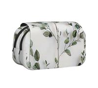 ttyuac White Natural Greenery Twig Print Pencil Case, Double-Layer Big Pencil Pouch Bag, Stationery Pen Case Office Stationery Organizer Multifunctional Pencil Bag Pen Marker Case