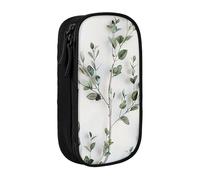 ttyuac White Natural Greenery Twig Print Pencil Case, Large Capacity 2 Compartment Dual Zips Pouch, Aesthetic Pencil case Stationery Organizer for Boys Girls Supplies Makeup Bag, Black