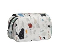 ttyuac White terrazzo Print Pencil Case, Double-Layer Big Pencil Pouch Bag, Stationery Pen Case Office Stationery Organizer Multifunctional Pencil Bag Pen Marker Case