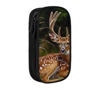 ttyuac Whitetail Deer Fawn in Wilderness Stag Print Pencil Case, Large Capacity 2 Compartment Dual Zips Pouch, Aesthetic Pencil case Stationery Organizer for Boys Girls Supplies Makeup Bag, Black