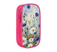 ttyuac Wild Flowers and Cornflowers Daisies Art Print Pencil Case, Large Capacity 2 Compartment Dual Zips Pouch, Aesthetic Pencil case Stationery Organizer for Boys Girls Supplies Makeup Bag, Pink