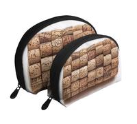 ttyuac Wine cork Print Small Purses 2Pcs Portable Coin Purse Makeup Bag Soft Vacation Pouch Change Holder Wallet with Zipper Portable for Shopping Travel Party Cosmetic Bag
