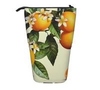 ttyuac Yellow Blossom and Orange Fruits Print Pencil Case, Expandable Pencil Case Portable Pen Case for Stationery Storage, Pencil Bags with Practical Zip Simple Cosmetic Storage Bags Makeup Bag