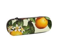 ttyuac Yellow Blossom and Orange Fruits Print Pencil Case, Hardshell Faux Leather Stationery Pouch Aesthetic Pencil Case for Stationery, Toiletries, Makeup, Travel, Office Supplies