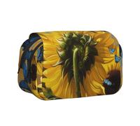 ttyuac Yellow Sunflowers with Blue Butterflies Print Pencil Case, Double-Layer Big Pencil Pouch Bag, Stationery Pen Case Office Stationery Organizer Multifunctional Pencil Bag Pen Marker Case