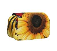 ttyuac Yellow Sunflowers with Red Butterfly Print Pencil Case, Double-Layer Big Pencil Pouch Bag, Stationery Pen Case Office Stationery Organizer Multifunctional Pencil Bag Pen Marker Case