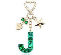 TTYY Glitter Initial Letter Keychain Gift for Women Cute Pink Resin Keychains for Bag, Green-j, 10.5 x 3.7 x 1.8 cm