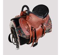 TTZGMTRC Genuine Leather Saddle Set - Includes Bridle, Bit, Reins, Girths, Stirrups & Comfortable Sweat Pad All Purpose Leather Riding Trail Show Horse Tack,Red