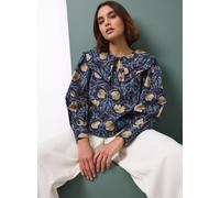 Tu x Morris & Co. Navy Pimpernel Print Poplin Cape Blouse 10