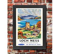 TU62 Vintage Scotland Loch Ness Urquhart Castle Railway Travel Advertisement Framed Poster Print Re-Print - A3