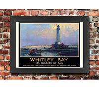 TU7 Vintage 1930's LNER Whitley Bay Railway Travel Advertisement Framed Poster Print Re-Print - A4