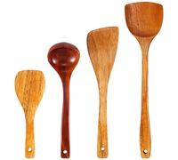 Tuabyem 4Pcs Wooden Shovel Spoon Non Stick Wood Long Rice Kitchen Cooking Utensil Hand Stir Fry Tools Sets