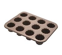 Tuabyem Canele Mold Cake Pan, 12-Cavity Non-Stick Cannele Muffin Bakeware Cupcake Pan for Oven Baking(Champagne Gold)