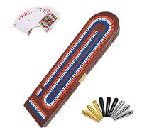 TUAHOO Cribbage Board with 3 Track, Cribbage Set with Playing Cards and Metal Pegs - Traditional Table Games for Kids Adults Family Party Fun
