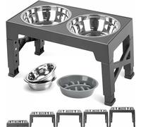 TUAHOO Raised Dog Bowl for Small Medium Large Dogs, 5 Height Adjustable Stand, Pet Feeder with 2 Stainless Steel Dishes &1 Slow Feeder Bowl, Dog feeding station