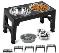 TUAHOO Raised Dog Bowl with Stand- 5 Height Adjustable, Elevated Dog Bowls with Slow Feeder and 2 Stainless Steel Dishes, Pet Feeding Station for Small Medium Large Dogs