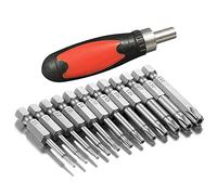 TUAKIMCE 12 Pcs Torx Head Screwdriver Bit Set, 50mm 1/4 inch Hex Shank T5-T40 S2 Steel Magnetic Star Torx Security Screwdriver Bits Set for Electric Manual Screwdrivers with 1 Pack Handle