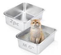 TUAKIMCE 2 Pack Stainless Steel Cat Litter Box - 40cm L x 30cm W x 15cm H Extra Large Litter Pan - Non-Stick, Non-Odor & High Sides Metal Cat Box for Multi-Cats - Pet Toilet for Cat, Kitten & Rabbit