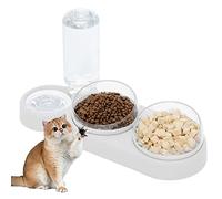 TUAKIMCE 3-In-1 Cat Bowl, Gravity Water and Double Food Bowls, Anti-spill Pet Food Feeding Bowl with Stand Tilted 15°, Automatic Water Dispenser Pet Bowls Set for Small Medium Dogs Cats (White)