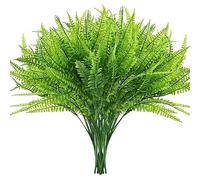 TUAKIMCE 8 PCS Artificial Plants Fake Outdoor UV Resistant Plastic Greenery Bushes Shrubs Faux Fern Plants Fake Boston for Home Garden Patio Indoor Outdoor Decoration