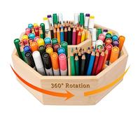 TUAKIMCE Bamboo Rotating Art Supply Organizer - Holds 800+ Pencils or 160 Markers - Spinning Pen & Marker Holder for Desk - Crayon, Brush & Stationery Storage for Office, School & Classroom