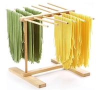 TUAKIMCE Pasta Drying Rack,Natural Bamboo 12 Bars Pasta Drying Rack Collapsible for Drying Fresh Pasta, Spaghetti
