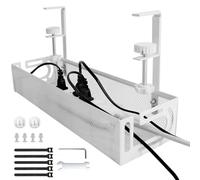 TUAKIMCE Under Desk Cable Management Tray, No Drill Metal Mesh Table Cable Baske for Managing Cables and Power Strips with Clamp Mount, No Damage to Desk, for Office Home, White