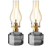 Tuanse 2 Pcs Chamber Oil Lamp for Indoor Use, Classic Kerosene Lamp, Vintage Oil Lanterns, Decorative Hurricane Lantern with Adjustable Fire Wick for Farmhouse Tabletop Decor, 13 in(Gray)