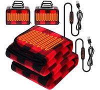 Tuanse 2 Pcs Portable USB Heated Blanket 5v Powered 3 Heat Settings Electric Blanket with Timer and Temperature Controller 25”x35” Winter Wearable Electric Throw(Red and Black Plaid)