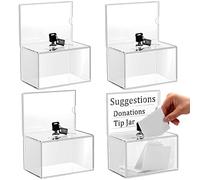 Tuanse 4 Pcs Acrylic Donation Box with Lock and Sign Holder Tip Jar Raffle Ticket Box Clear Ballot Boxes for Fundraising Voting Suggestion Collection School 6.1 x 4.3 x 3.8 Inch(Clear)