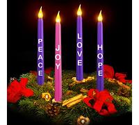Tuanse 4 Pcs LED Flameless Advent Candle Set Christmas Advent Candles with Words Hope Peace Love Joy Purple Pink Taper Candles for Church Advent Wreath Rituals, 10 Inch (Simple, Word)