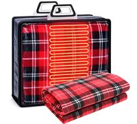 Tuanse 58 x 43 Inches Car Electric Blanket 12 Volt Heated Car Blanket with Temperature Controller and Transparent Storage Bag Cold Weather Tailgating and Emergency Kit(Black Red,Plaid)