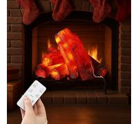 Tuanse 6 Pcs 8.7 in Christmas Flameless Fireplace Light with Remote Control, Fake Fire for Fireplace Artificial LED Fire Log Flameless Wood Burning Flame for Festival Home Christmas Decoration