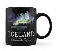 Tuantuyetvoi Iceland Map Fire Ice Northern Light Icelandic Souvenir Black Coffee Mug 11oz