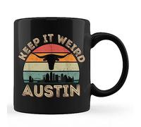 Tuantuyetvoi Vintage Austin, Texas Keep It Weird Longhorn Sunset Gift Black Coffee Mug 11oz