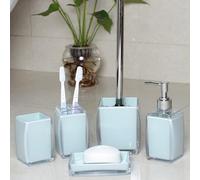 TUANYO 5Pcs Blue Resin/Acrylic Bathroom Accessories Complete Set, Lotion/Soap Dispenser, Soap Dish, Toothbrush Holder, Tumbler, Toilet Brush and Holder, Modern Bathroom Decor and Gift Set, Blue