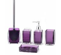 TUANYO 5Pcs Purple Resin/Acrylic Bathroom Accessories Complete Set, Lotion/Soap Dispenser, Soap Dish, Toothbrush Holder, Tumbler, Toilet Brush and Holder, Modern Bathroom Decor and Gift Set, Purple