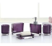 TUANYO Purple Bathroom Accessories Set - 5 Pcs Acrylic Bathroom Accessory Set - Toothbrush Holder, 2 Toothbrush Cups,soap Dispenser, soap Dish for Bathroom(Purple)